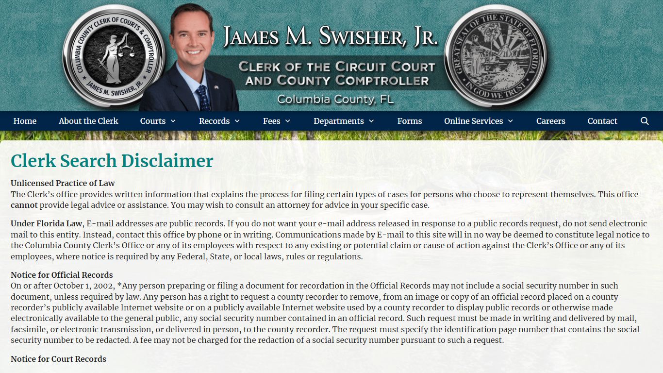 Clerk Search Disclaimer – Columbia Clerk of the Circuit Court & Comptroller